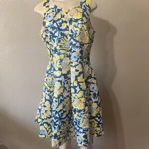 H&M size 12 Vibrant Floral Mini Dress - Yellow and Blue